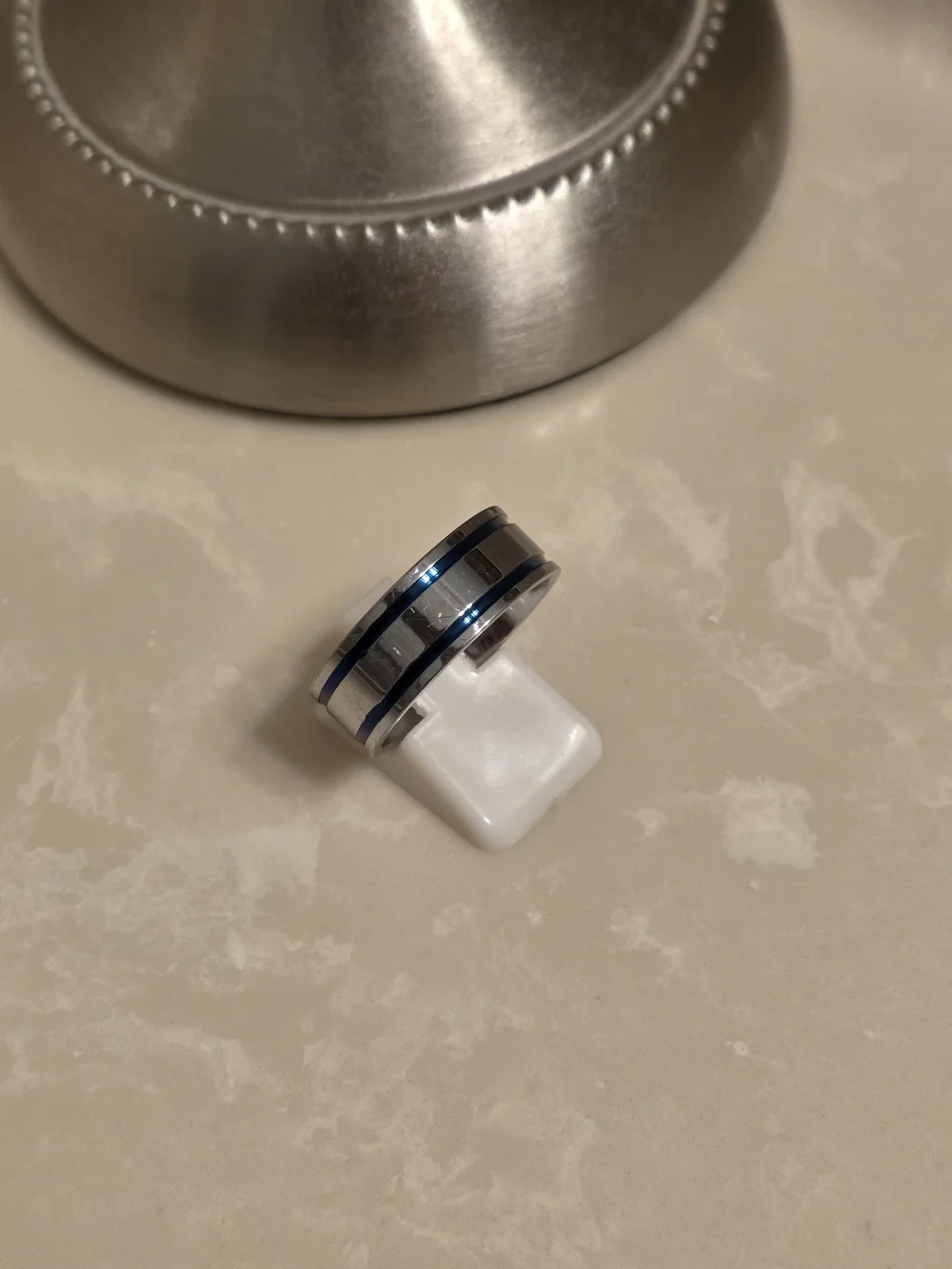 Men's Blue and Silver Stainless Steel Band Ring